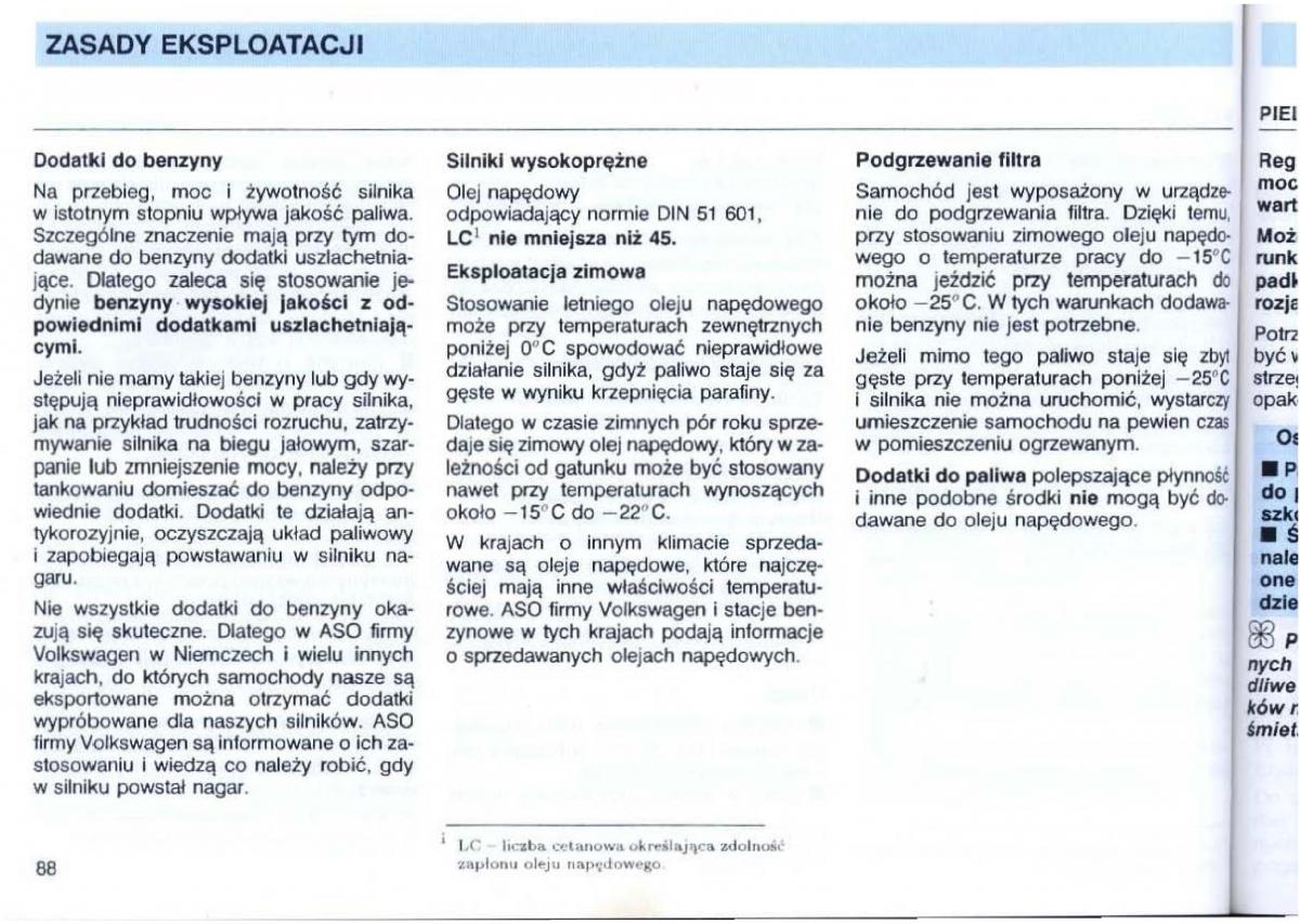 VW Passat B4 instrukcja obslugi / page 89