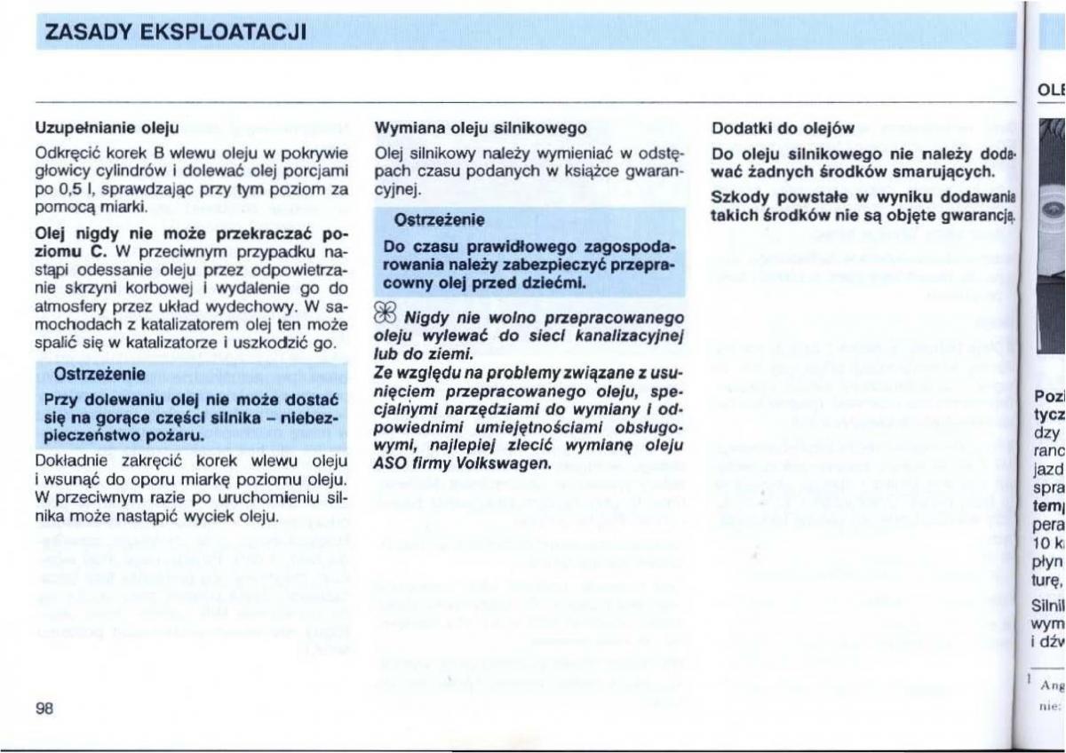 VW Passat B4 instrukcja obslugi / page 99