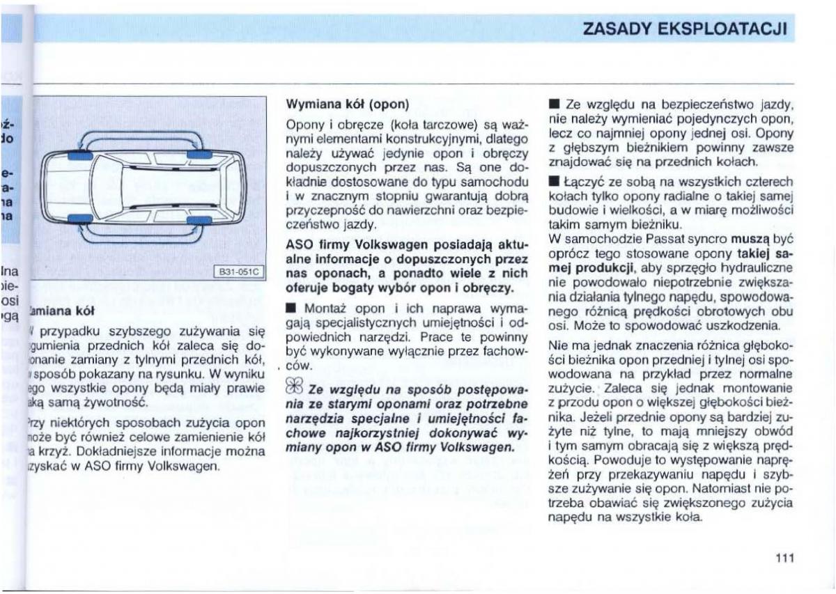 VW Passat B4 instrukcja obslugi / page 112