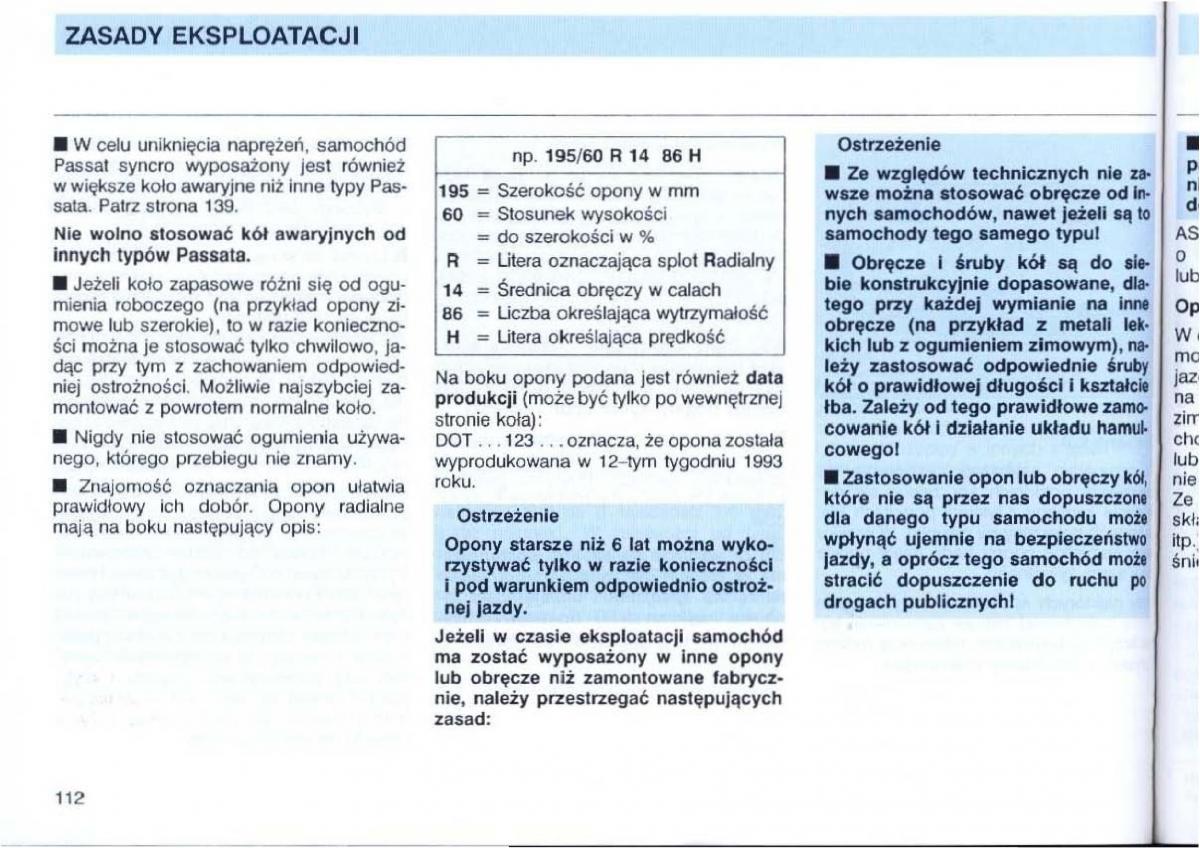 VW Passat B4 instrukcja obslugi / page 113