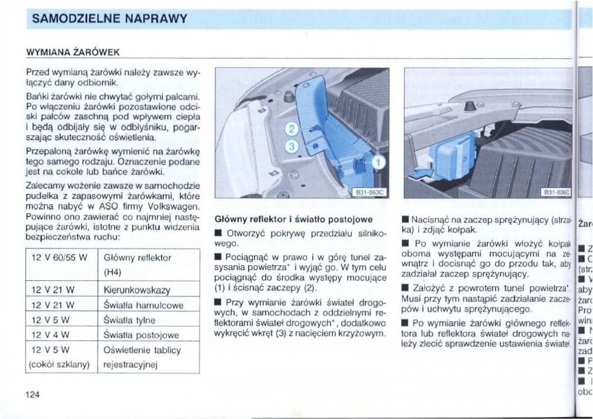 VW Passat B4 instrukcja obslugi / page 125