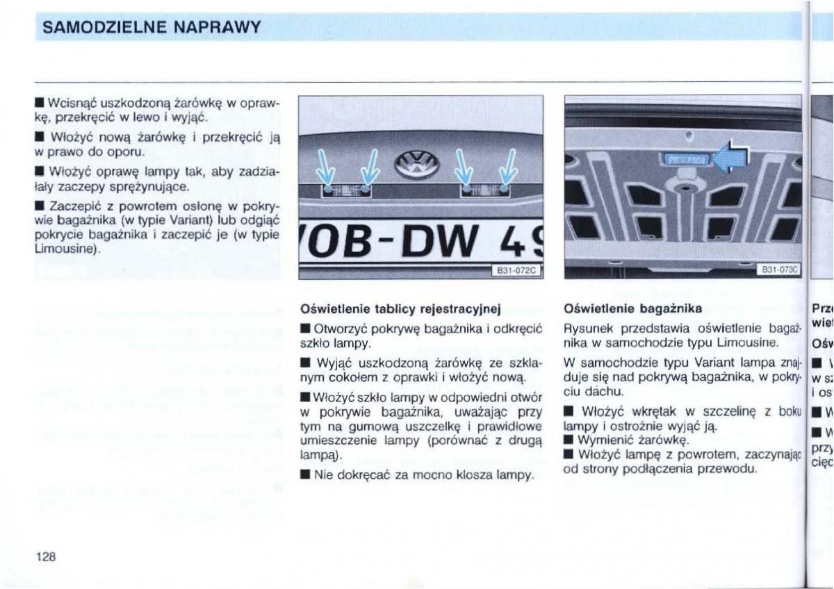 VW Passat B4 instrukcja obslugi / page 129