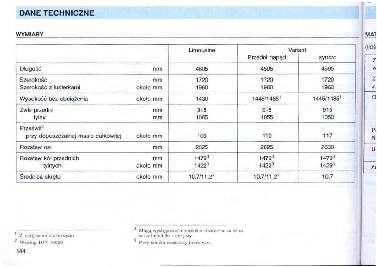 VW Passat B4 instrukcja obslugi / page 145