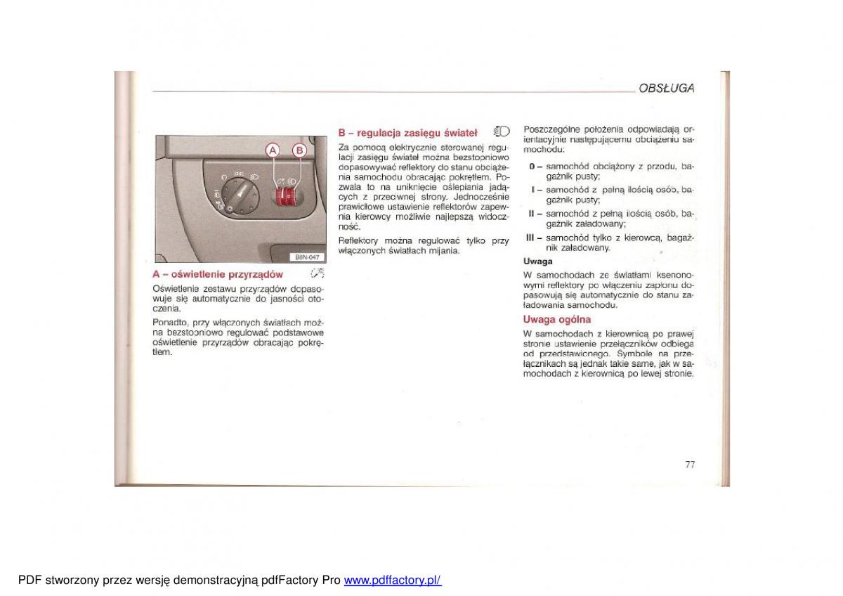 Audi TT I 1 instrukcja obslugi / page 76