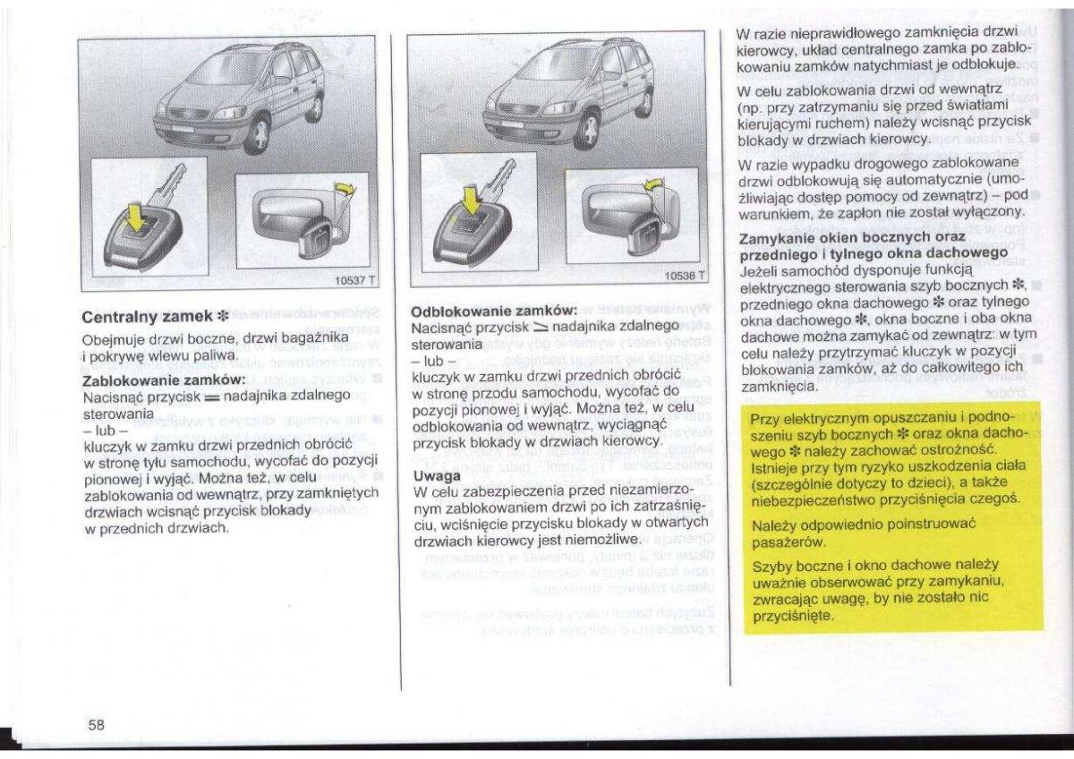 Opel Zafira A Vauxhall instrukcja obslugi / page 59