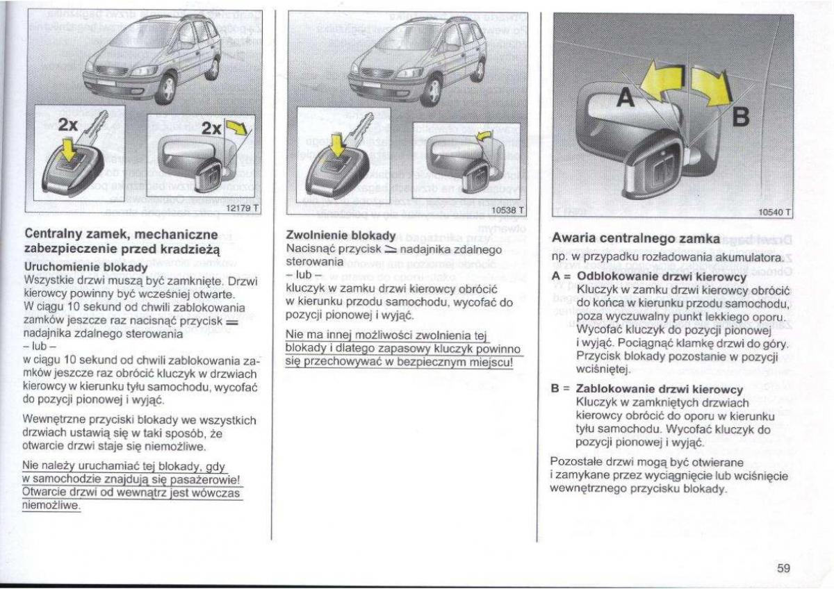 Opel Zafira A Vauxhall instrukcja obslugi / page 60