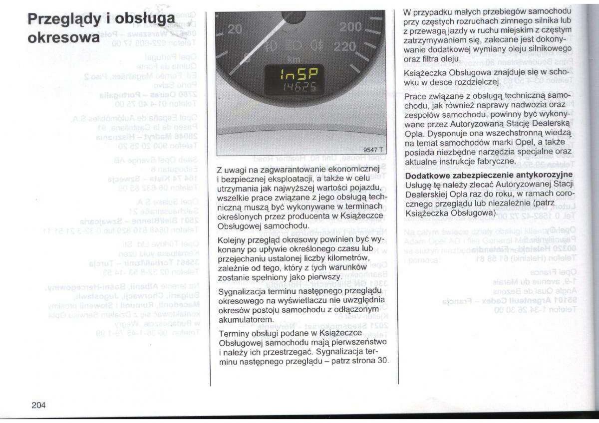 Opel Zafira A Vauxhall instrukcja obslugi / page 205