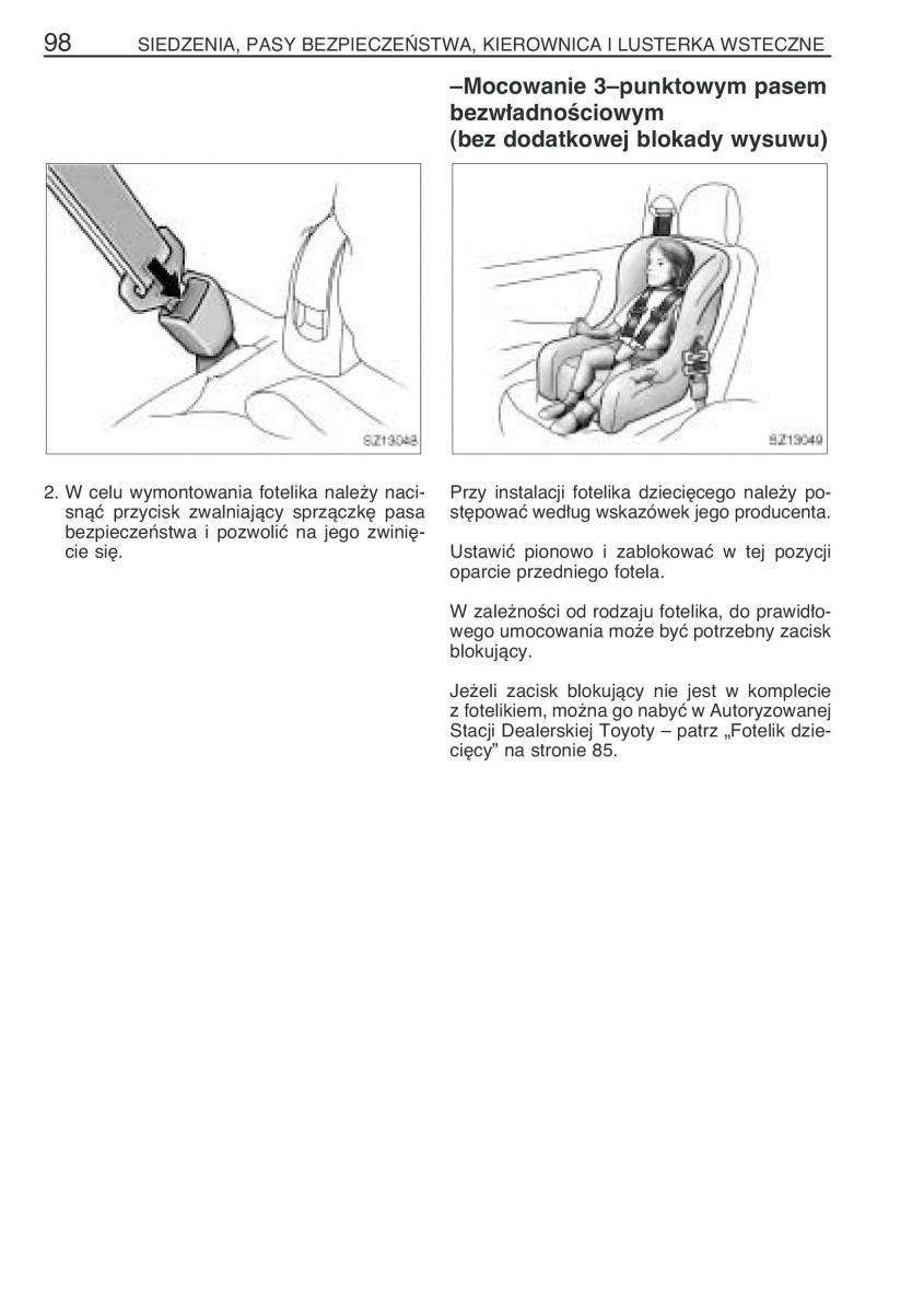 Toyota Yaris I 1 Vitz Echo instrukcja obslugi / page 105