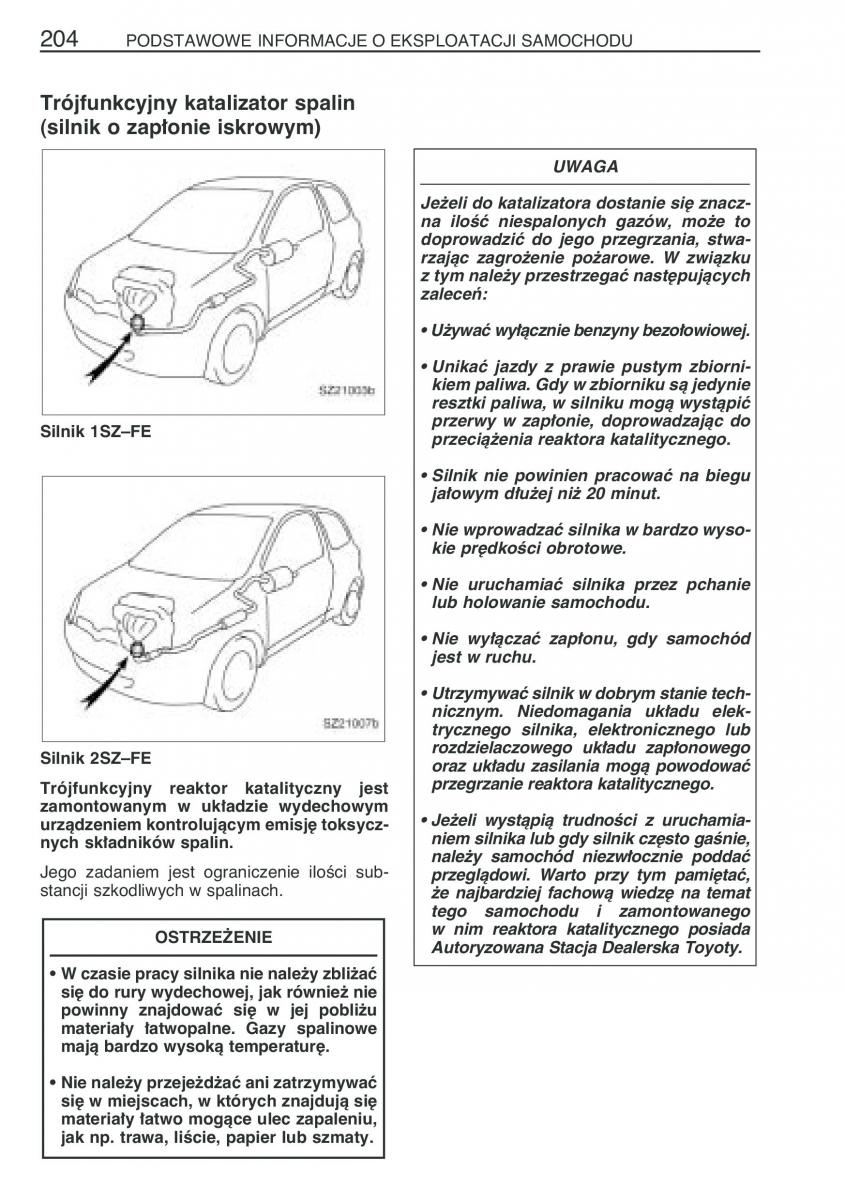 Toyota Yaris I 1 Vitz Echo instrukcja obslugi / page 211