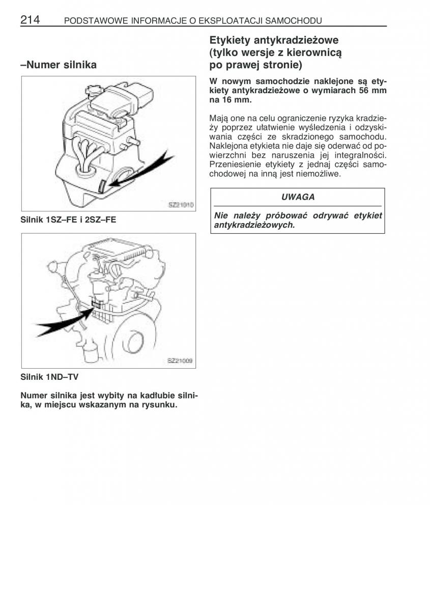 Toyota Yaris I 1 Vitz Echo instrukcja obslugi / page 221