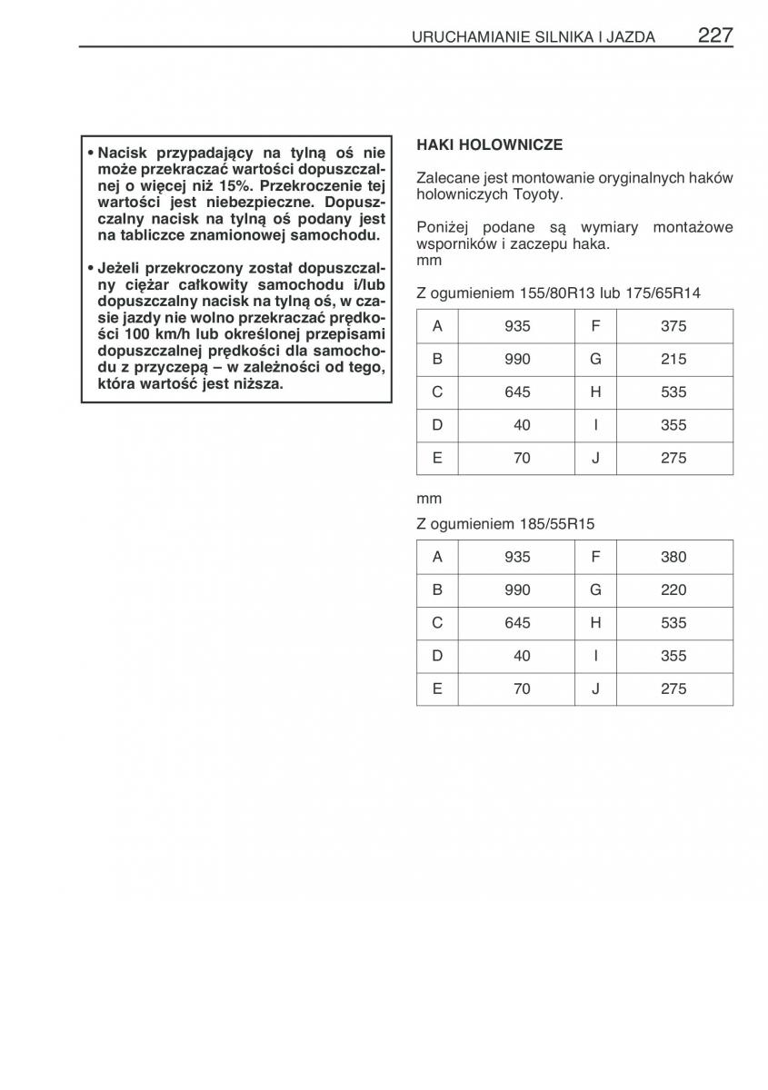 Toyota Yaris I 1 Vitz Echo instrukcja obslugi / page 234