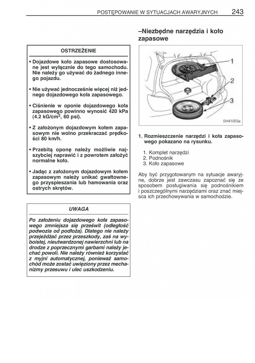 Toyota Yaris I 1 Vitz Echo instrukcja obslugi / page 250