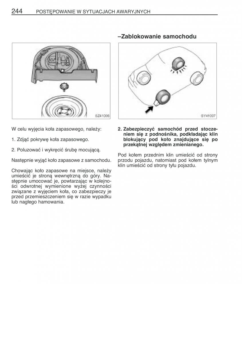 Toyota Yaris I 1 Vitz Echo instrukcja obslugi / page 251