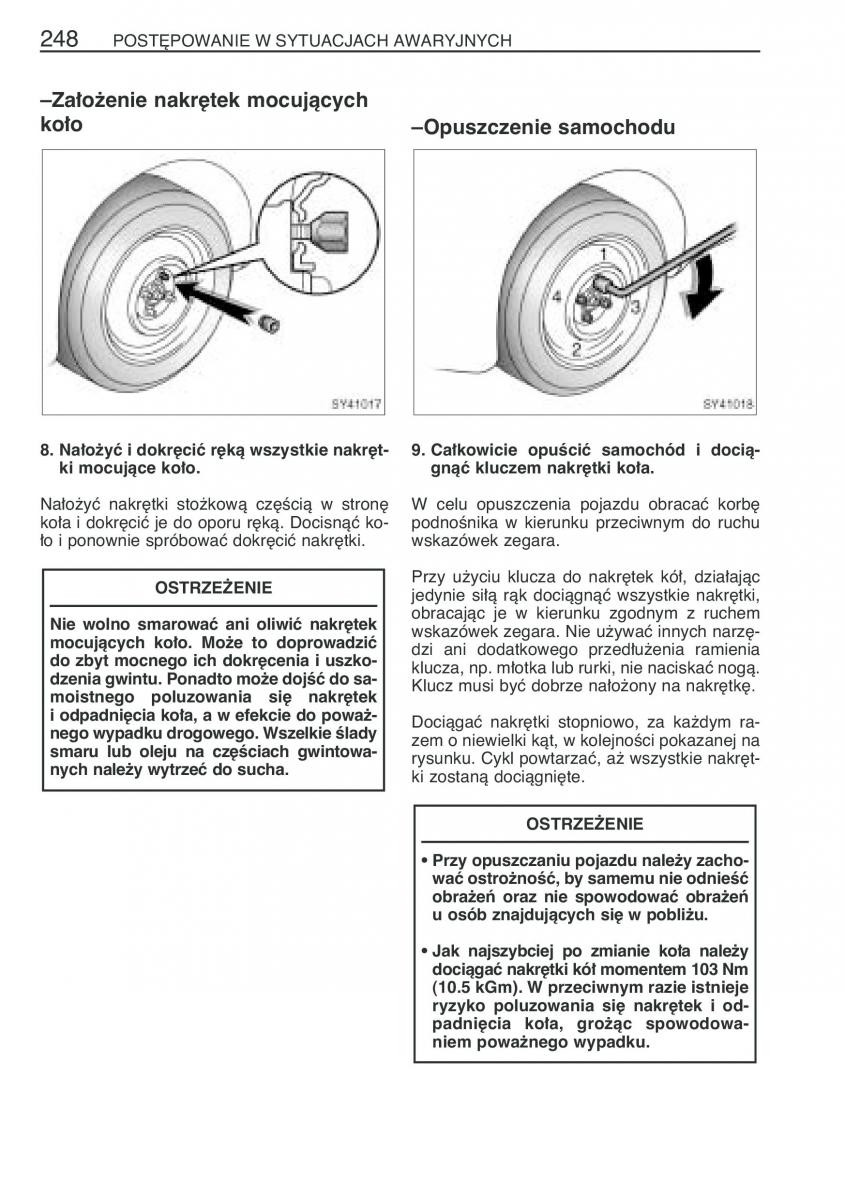 Toyota Yaris I 1 Vitz Echo instrukcja obslugi / page 255