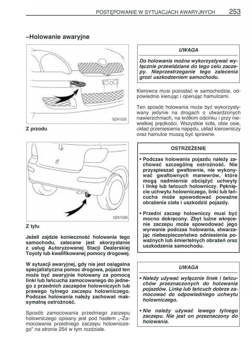 Toyota Yaris I 1 Vitz Echo instrukcja obslugi / page 260