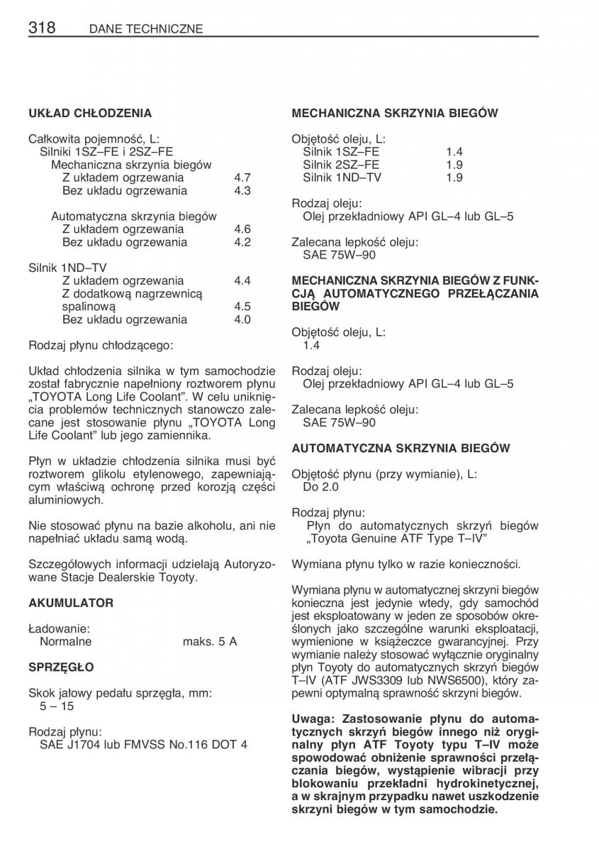 Toyota Yaris I 1 Vitz Echo instrukcja obslugi / page 325