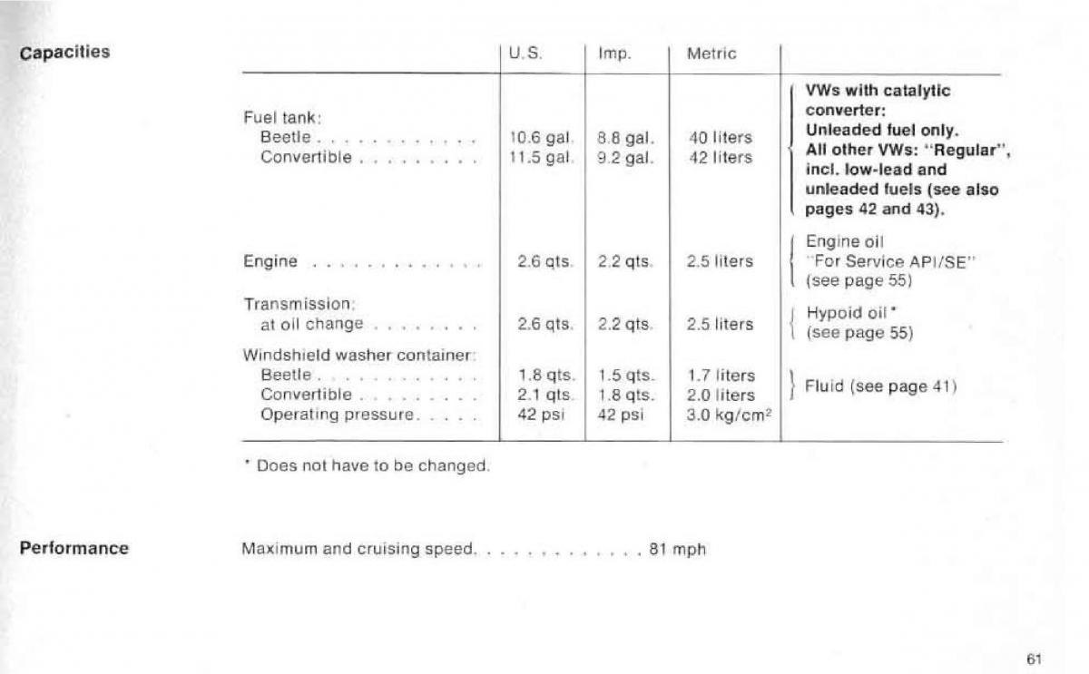 VW Beetle 1977 Garbus owners manual / page 67