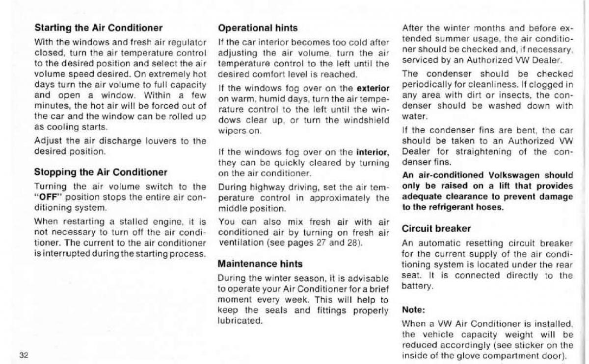 VW Beetle 1977 Garbus owners manual / page 34