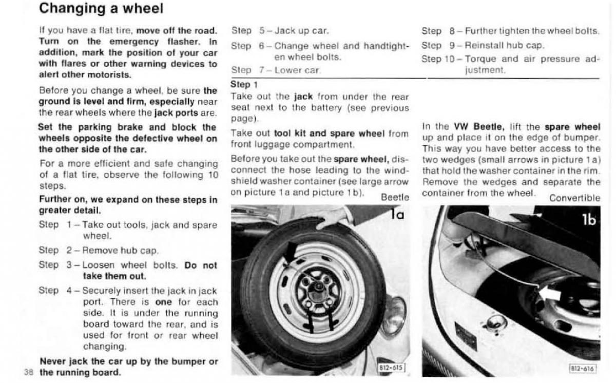 VW Beetle 1977 Garbus owners manual / page 44