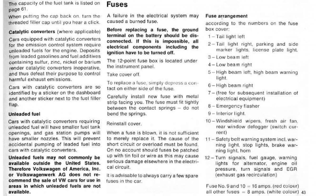 VW Beetle 1977 Garbus owners manual / page 49