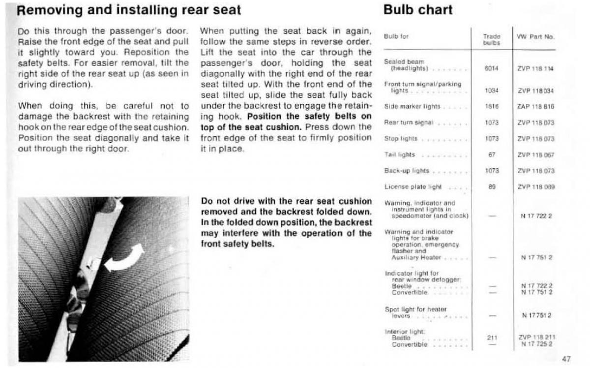 VW Beetle 1977 Garbus owners manual / page 53