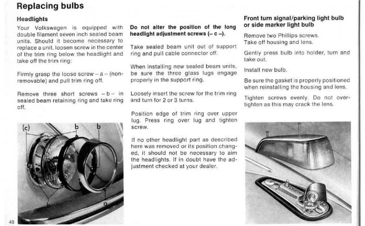 VW Beetle 1977 Garbus owners manual / page 54