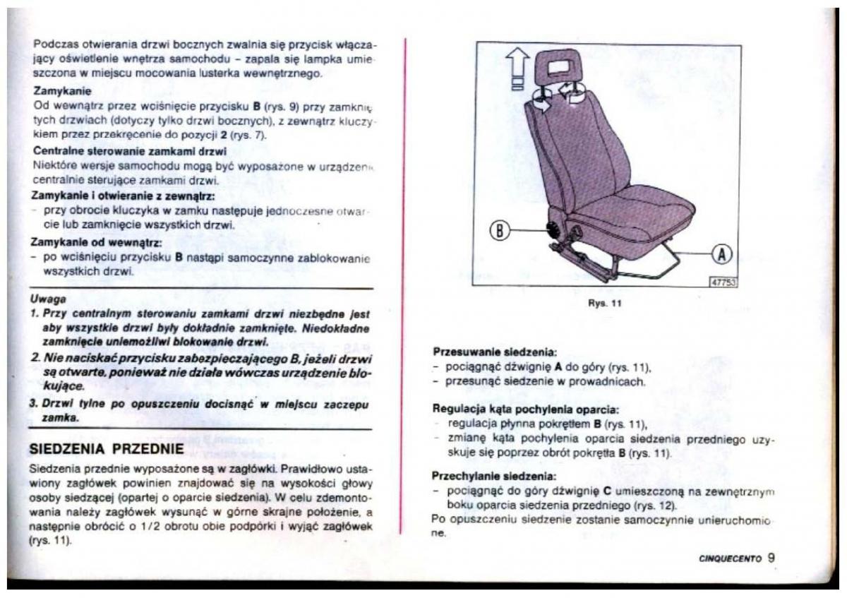 Fiat Cinquecento instrukcja obslugi / page 10