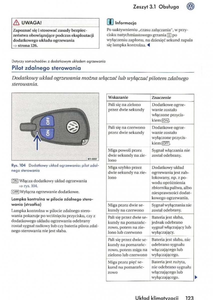 VW Golf V 5 Rabbit instrukcja obslugi / page 125