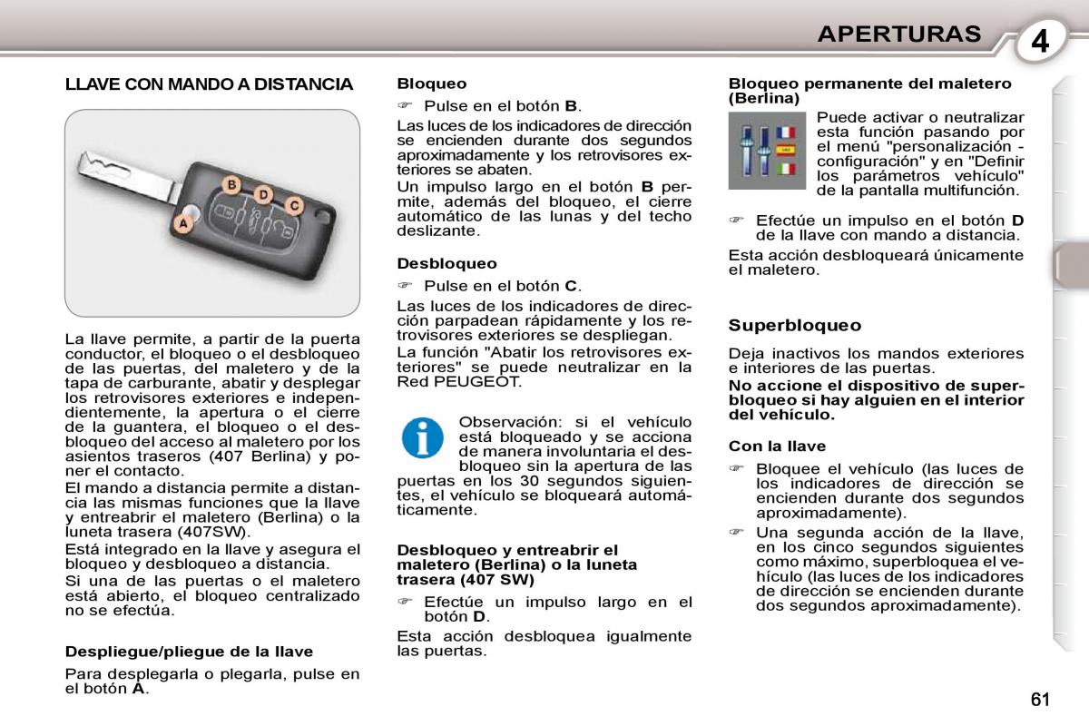 manual  Peugeot 407 manual del propietario / page 63