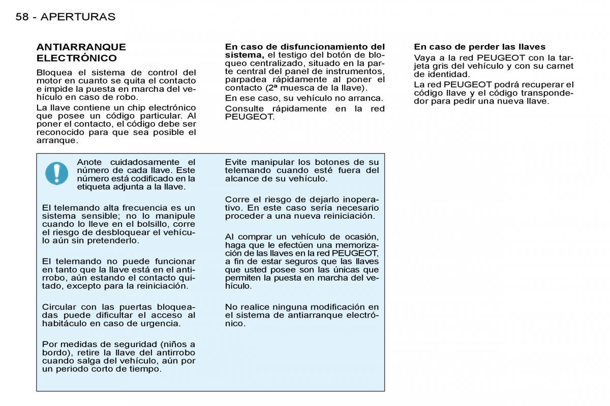 Peugeot 206 SW manual del propietario / page 60