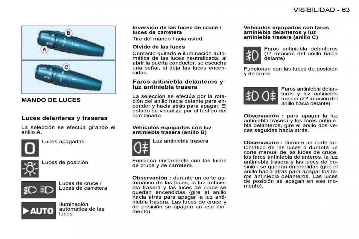 Peugeot 206 SW manual del propietario / page 66