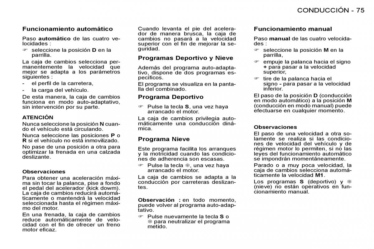 Peugeot 206 SW manual del propietario / page 79