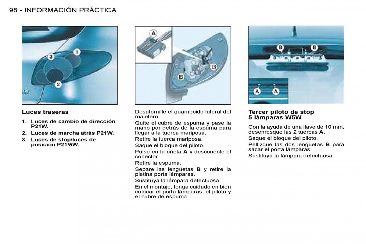 Peugeot 206 SW manual del propietario / page 104