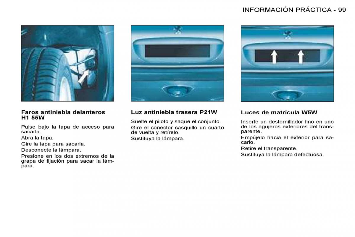 Peugeot 206 SW manual del propietario / page 105