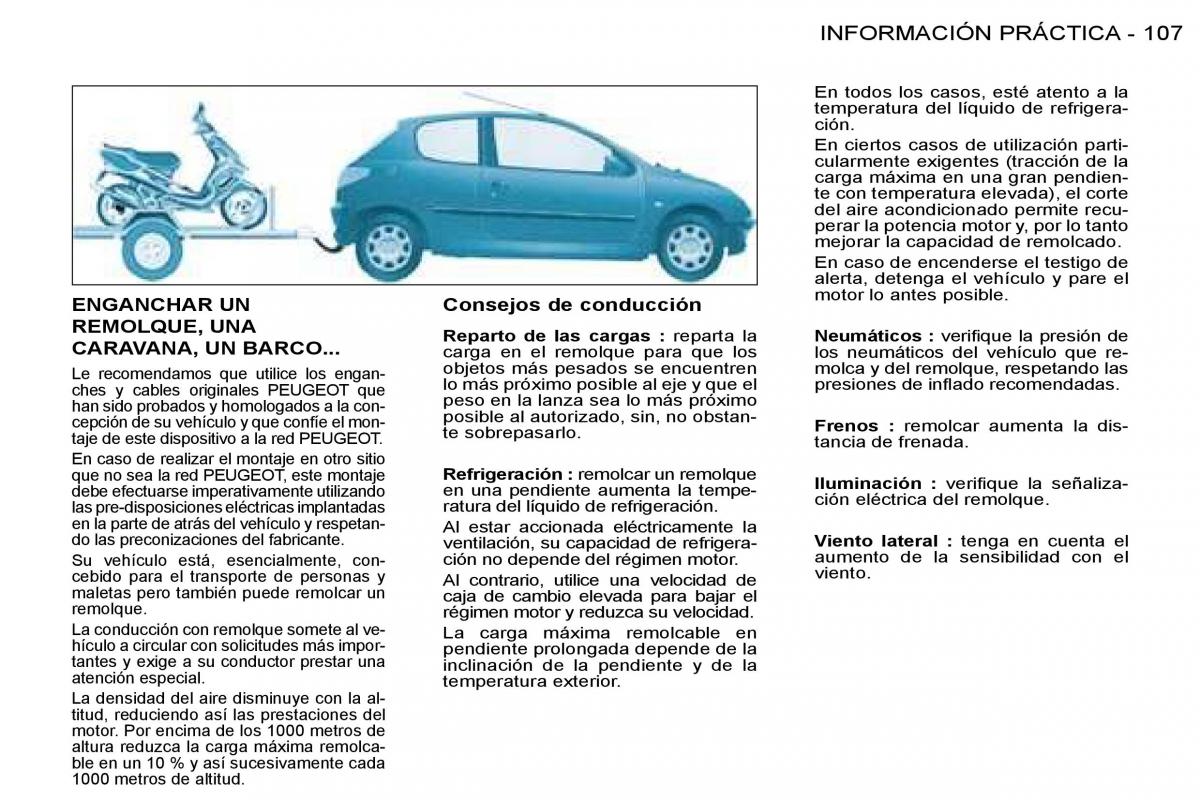 Peugeot 206 SW manual del propietario / page 114