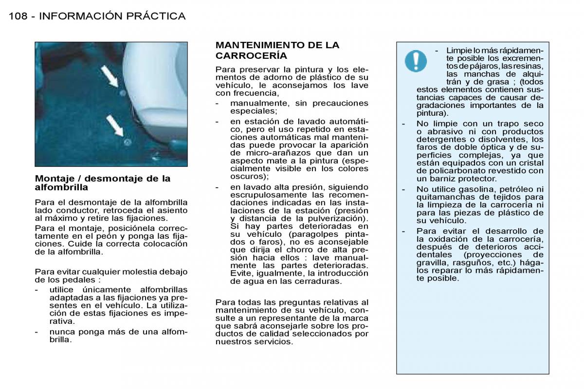 Peugeot 206 SW manual del propietario / page 115