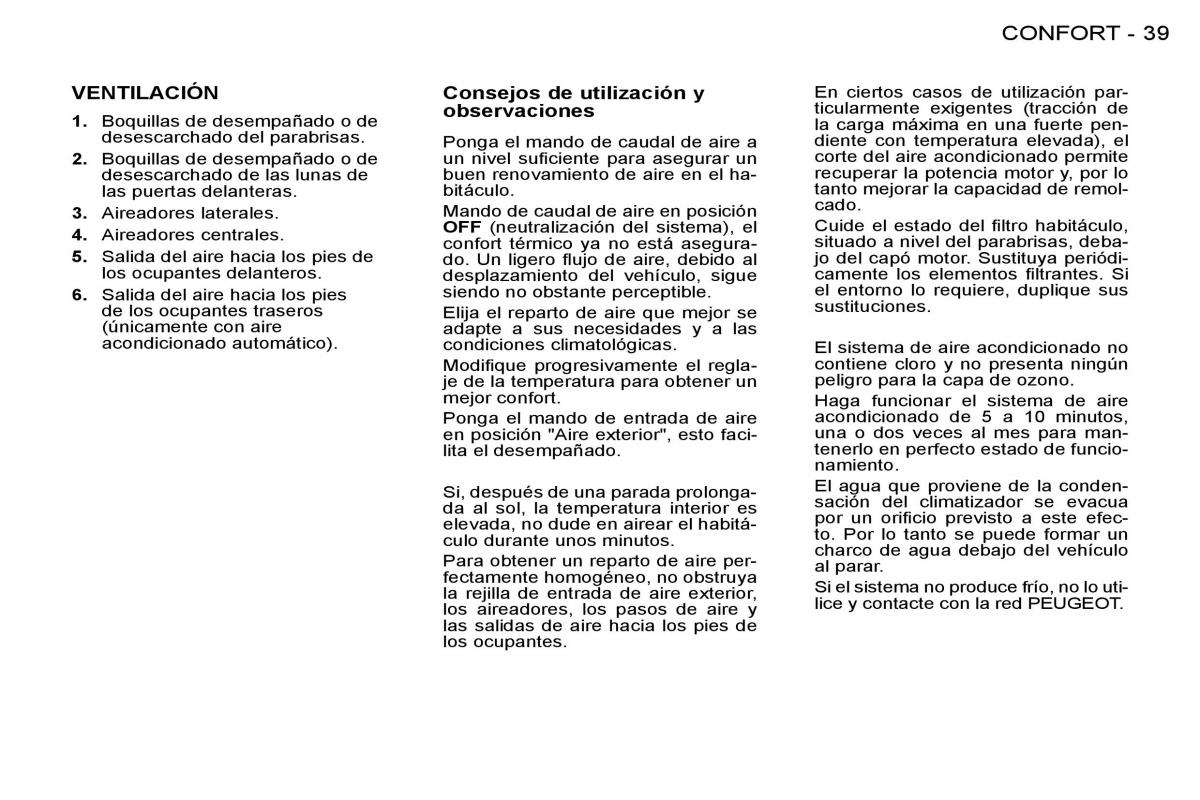 Peugeot 206 SW manual del propietario / page 38