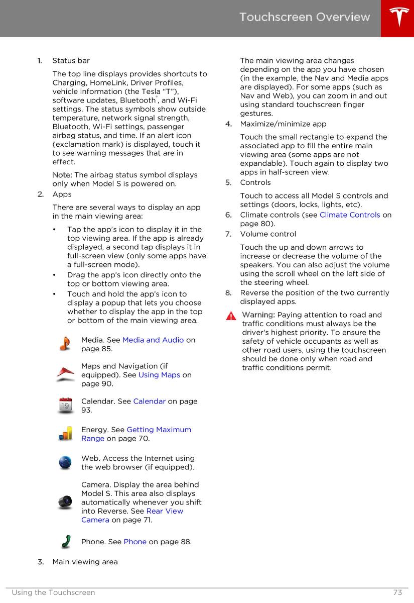 Tesla S owners manual / page 73