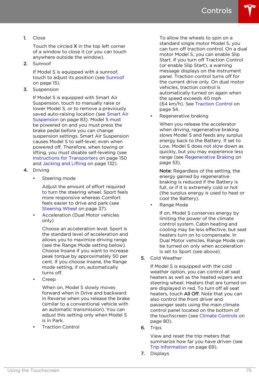 Tesla S owners manual / page 75