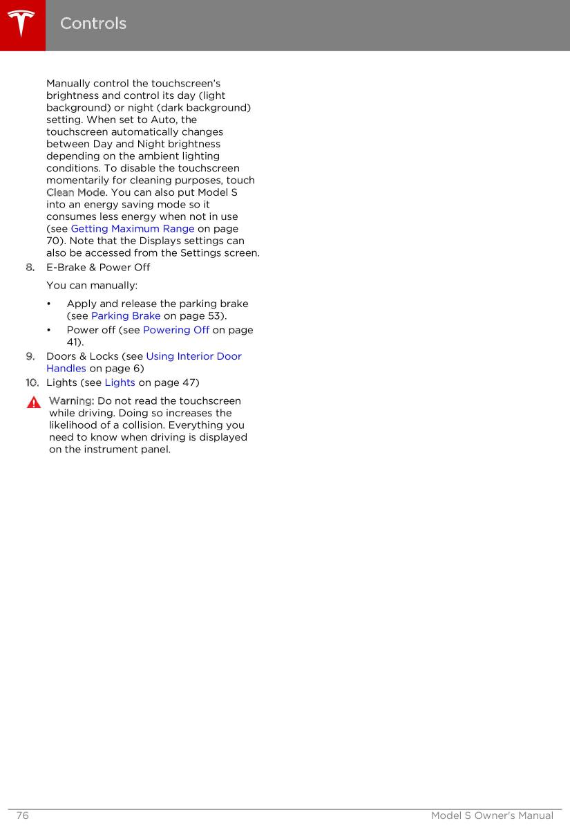 Tesla S owners manual / page 76