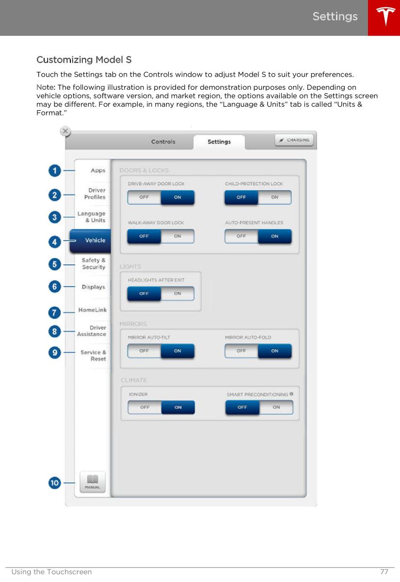 Tesla S owners manual / page 77