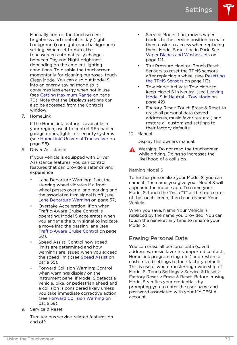 Tesla S owners manual / page 79