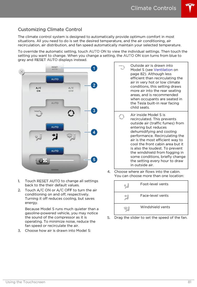 Tesla S owners manual / page 81