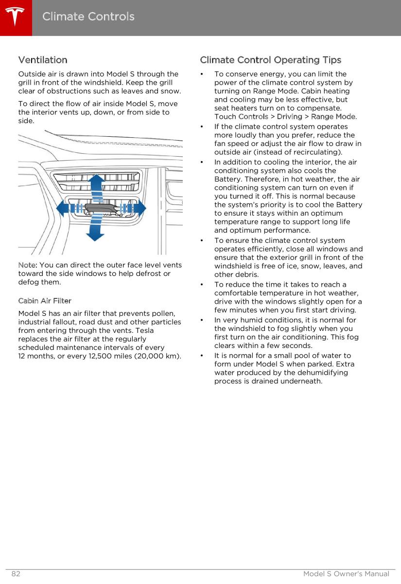 Tesla S owners manual / page 82