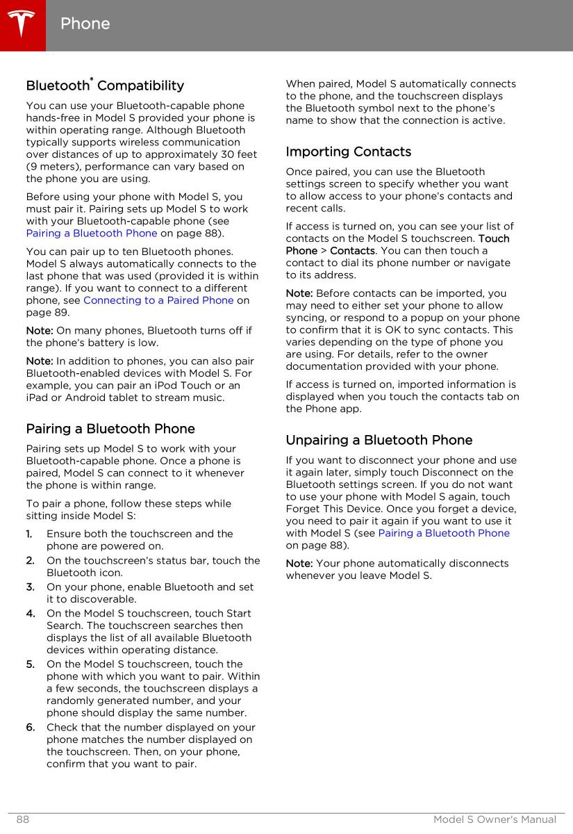 Tesla S owners manual / page 88