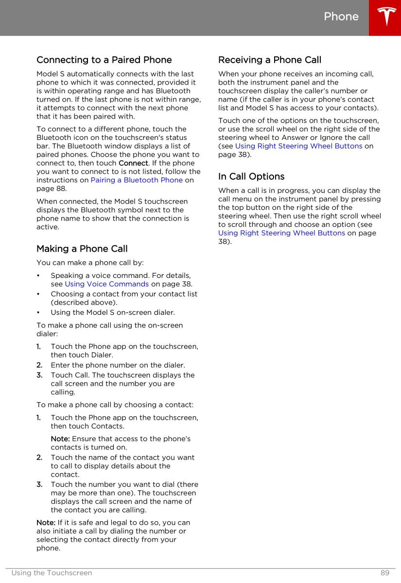 Tesla S owners manual / page 89