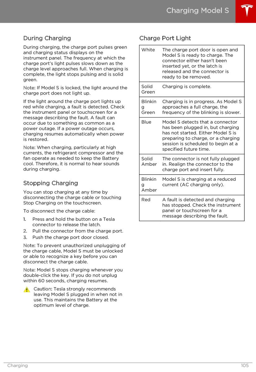 Tesla S owners manual / page 105