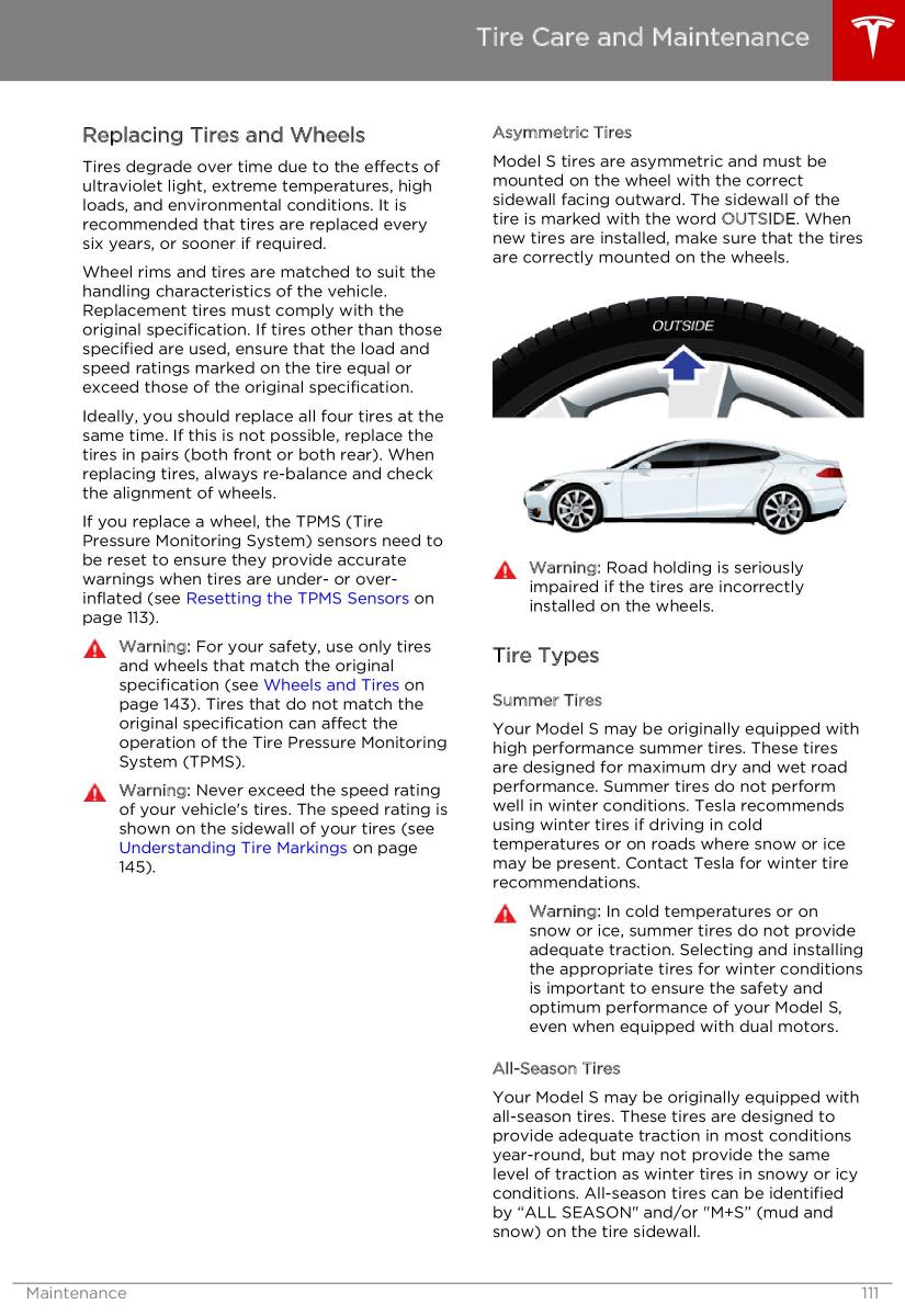 Tesla S owners manual / page 111