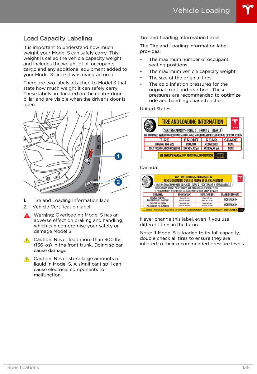 Tesla S owners manual / page 135