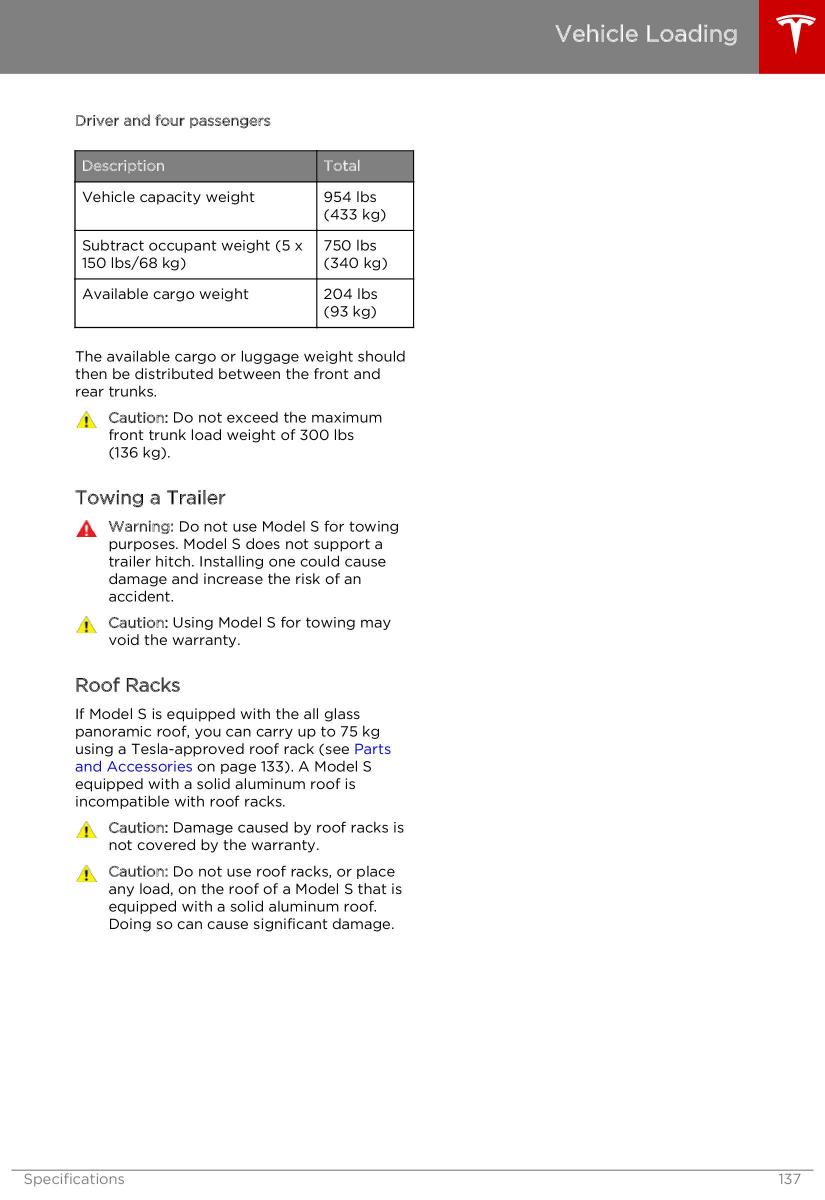 Tesla S owners manual / page 137